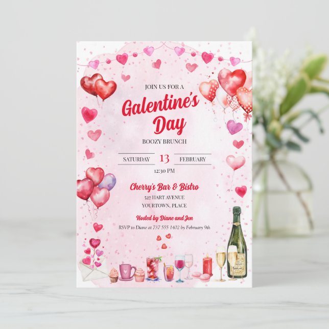 Das Valentinstag-Party der Aquarellbahn Einladung (Stehend Vorderseite)