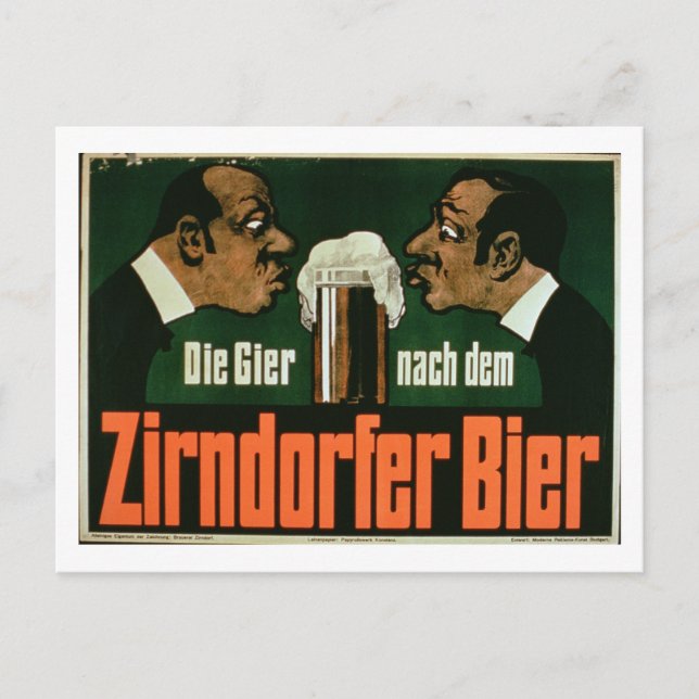 "Das Verlangen nach dem Zirndurfer-Bier" (Farblith Postkarte (Vorderseite)
