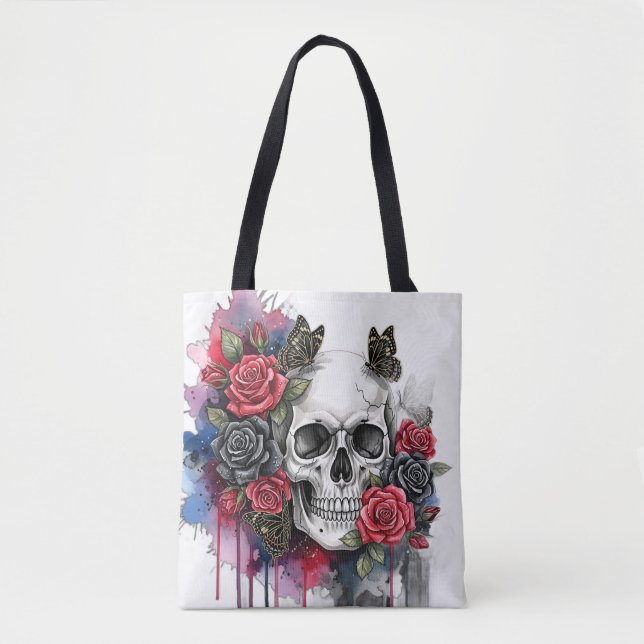 Das Vermächtnis entzünden - Gothic Skull & Rose To Tasche (Vorderseite)