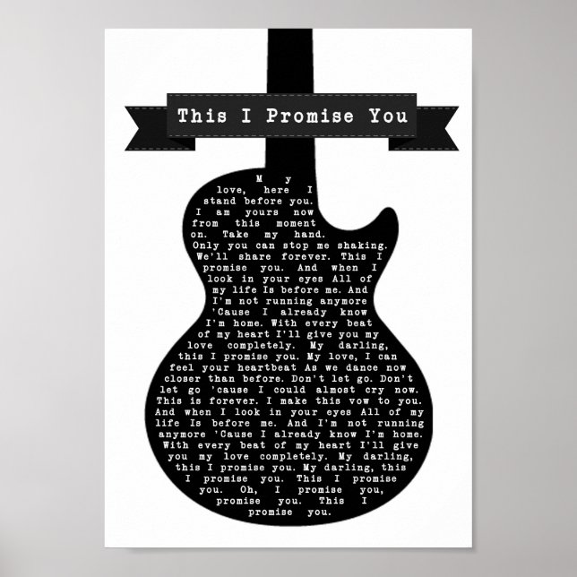 Das verspreche ich Ihnen schwarz-weiße Gitarre Son Poster (Vorne)