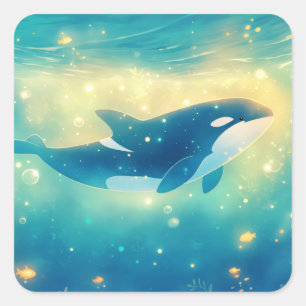 Das verzauberte Abenteuer auf dem Swim Orca Quadratischer Aufkleber