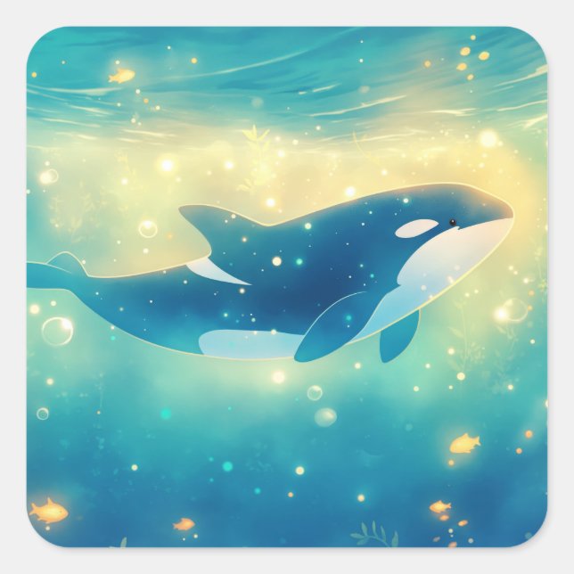 Das verzauberte Abenteuer auf dem Swim Orca Quadratischer Aufkleber (Vorderseite)