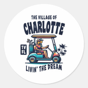 Das Village Of Charlotte Golfcart-Design Runder Aufkleber