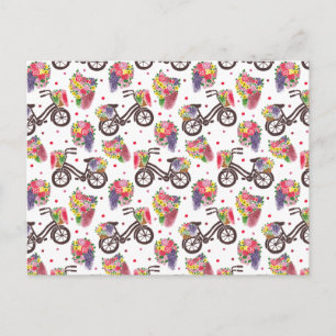 Das Vintage-Blumen-Fahrrad-Muster Postkarte