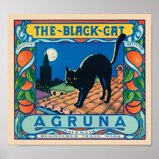 Das Vintage Katzenlabel Black Cat Agruna Poster (Vorne)