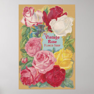 Das Vintage-Rosen-Blumenladen-Schild Poster