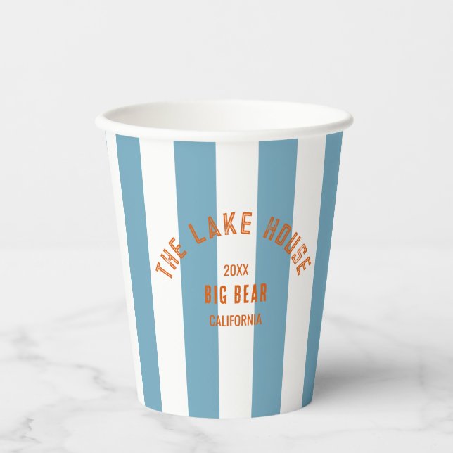 Das Wappen Blue Nautical Strip des Lake House Pappbecher (Vorderseite)