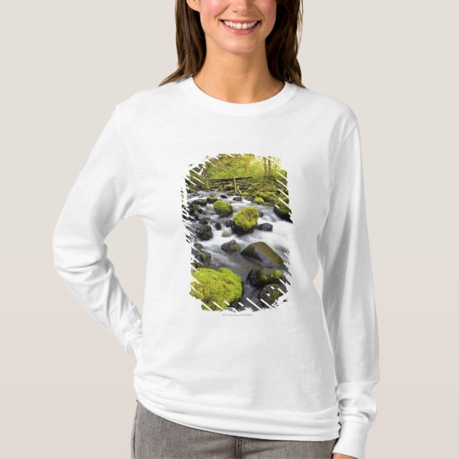 Das Wasser, das durch Moos fließt, bedeckte Felsen T-Shirt (Vorderseite)