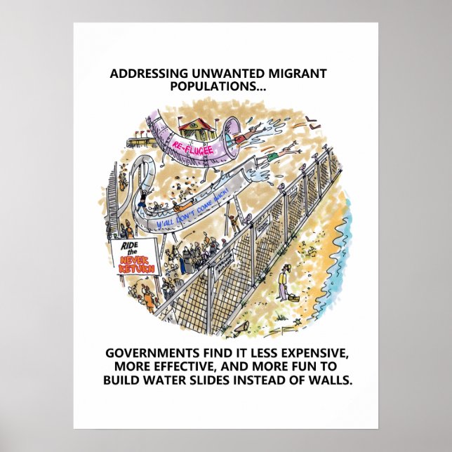 Das Wasser der Flüchtlinge rutscht mattes Plakat (Vorne)