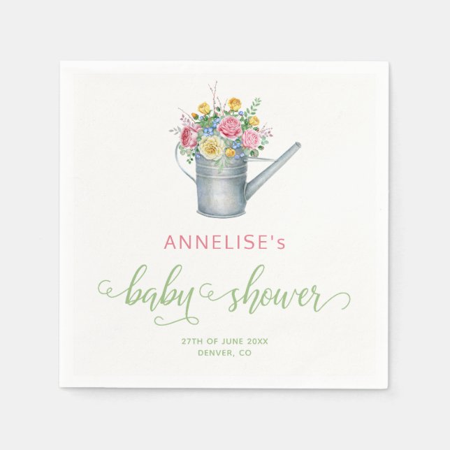 Das Wasser kann eine blütenrote Babydusche mit Wei Serviette (Vorderseite)
