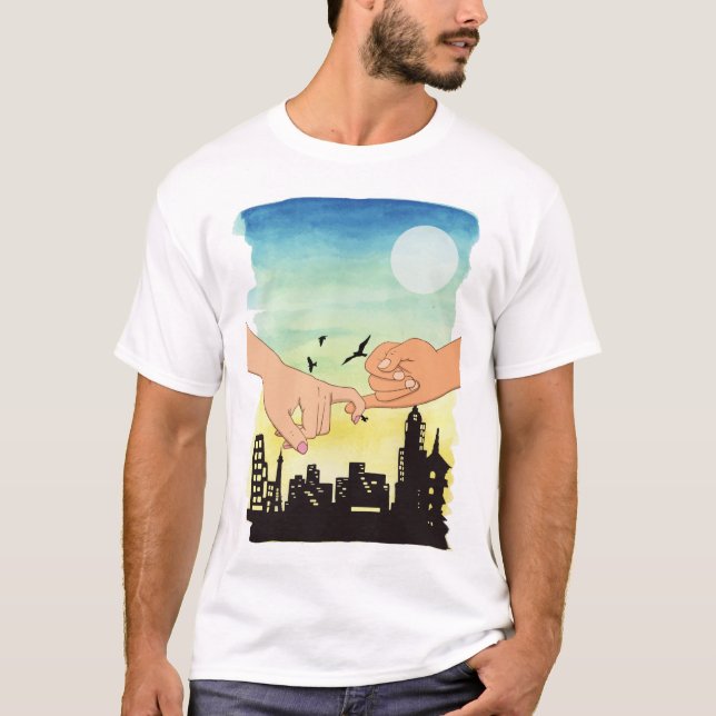 Das Wasserfarbenpaar verspricht einen Stadtbesicht T-Shirt (Vorderseite)