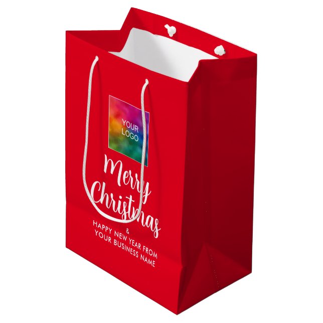Das Weihnachts-Firmenlogo hier individuell anpassb Mittlere Geschenktüte (Vorderseite Schrägansicht)