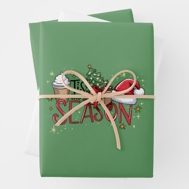 Das Weihnachtsbaum Latte Coffee Xmas der Saison Geschenkpapier Set (Beispiel)