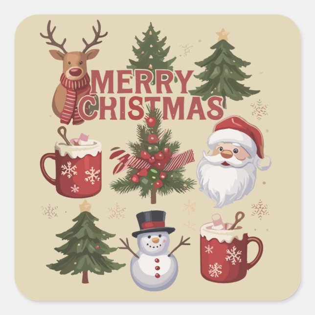 Das Weihnachtsbaum Santa Latte Xmas der Jahreszeit Quadratischer Aufkleber (Vorderseite)