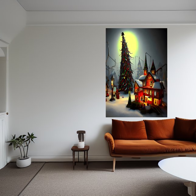 Das Weihnachtsdorf in der Nacht | AI Art Poster (Von Creator hochgeladen)