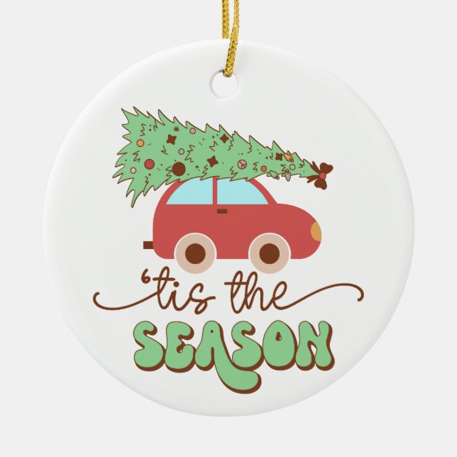 Das Weihnachtsfest der Saison Retro Groovy Weihnac Keramik Ornament (Vorne)