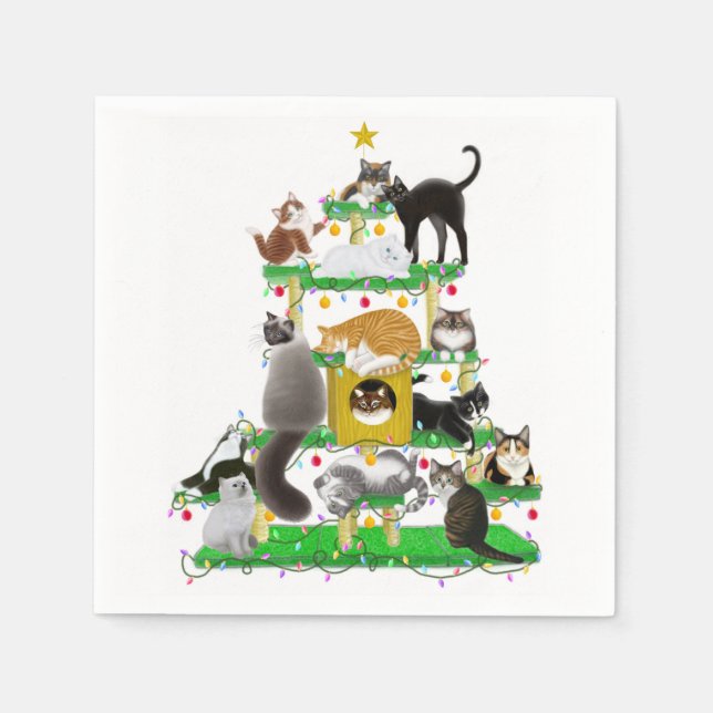 Das Weihnachtskatzenbaumpapier Napkins Serviette (Vorderseite)