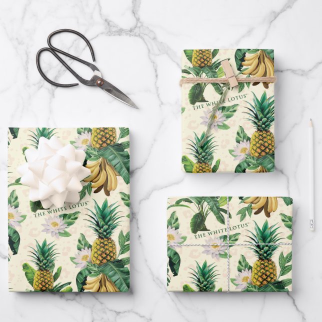 Das weiße Ananas-Paradies-Muster Geschenkpapier Set (Vorderseite)
