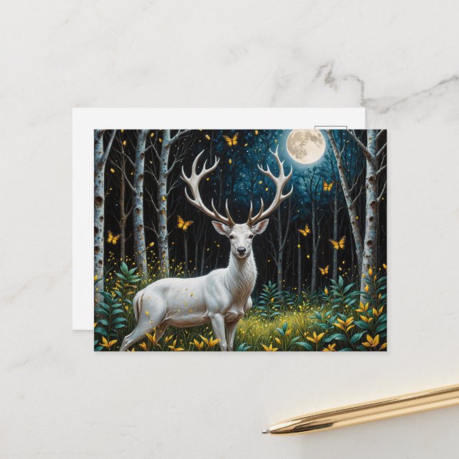 Das Weiße Hirsch in einem Mondwald Postkarte (Vorderseite/Rückseite Beispiel)