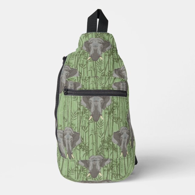 Das weiße Lotus-majestätische Elefantenmuster Crossbody Bag (Vorderseite)