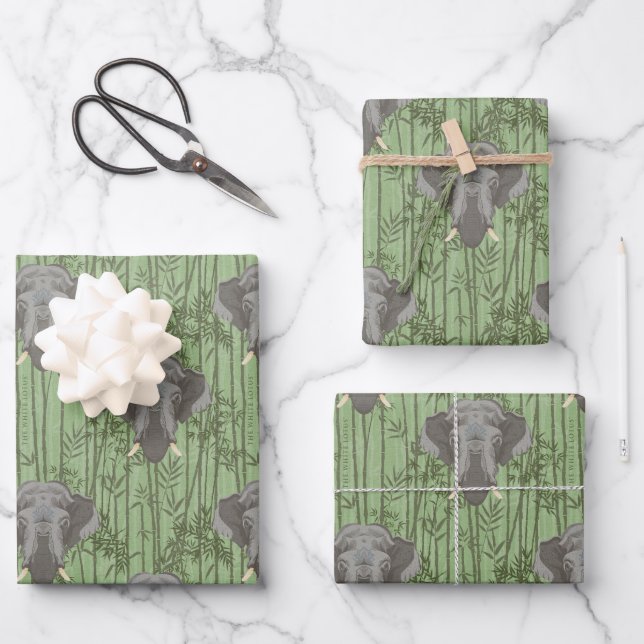 Das weiße Lotus-majestätische Elefantenmuster Geschenkpapier Set (Vorderseite)