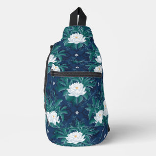 Das weiße Lotus Midnight Lotus-Muster Crossbody Bag
