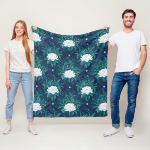 Das weiße Lotus Midnight Lotus-Muster Fleecedecke