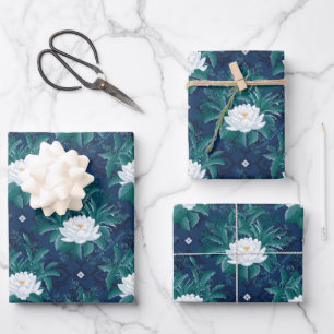 Das weiße Lotus Midnight Lotus-Muster Geschenkpapier Set