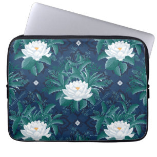 Das weiße Lotus Midnight Lotus-Muster Laptopschutzhülle