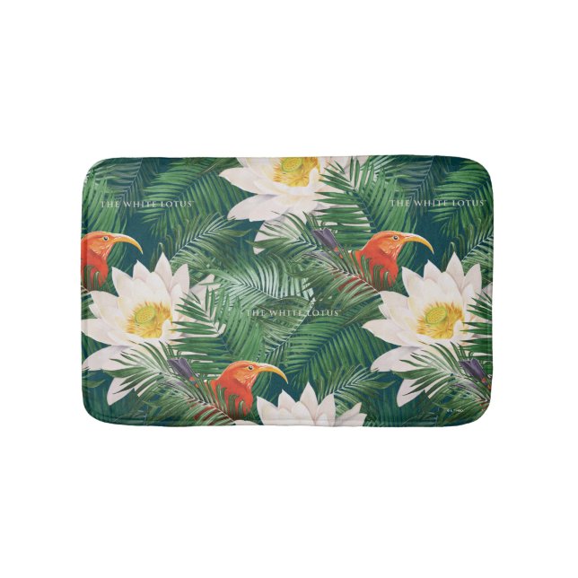 Das weiße Lotus tropische Vögel & Lotus Muster Badematte (Vorderseite)