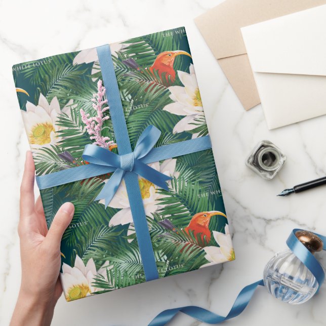 Das weiße Lotus tropische Vögel & Lotus Muster Geschenkpapier (Schenken)
