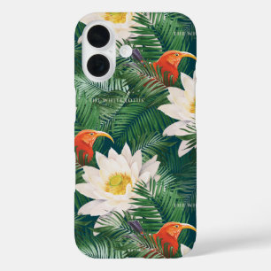 Das weiße Lotus tropische Vögel & Lotus Muster iPhone 16 Hülle