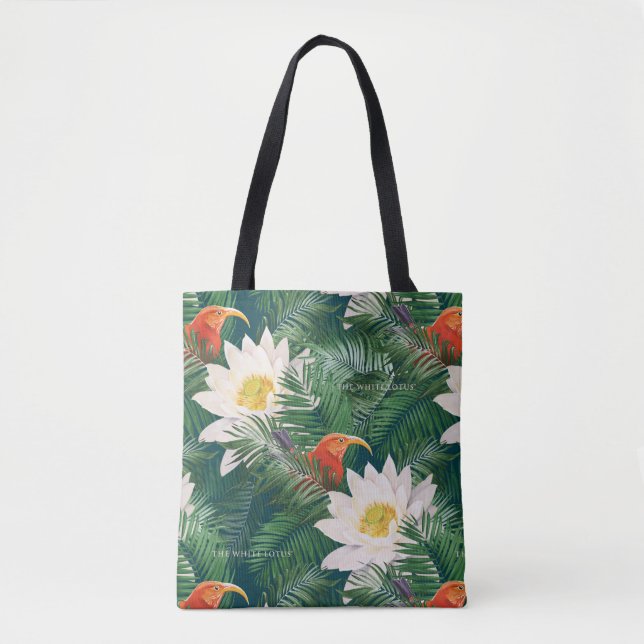 Das weiße Lotus tropische Vögel & Lotus Muster Tasche (Vorderseite)