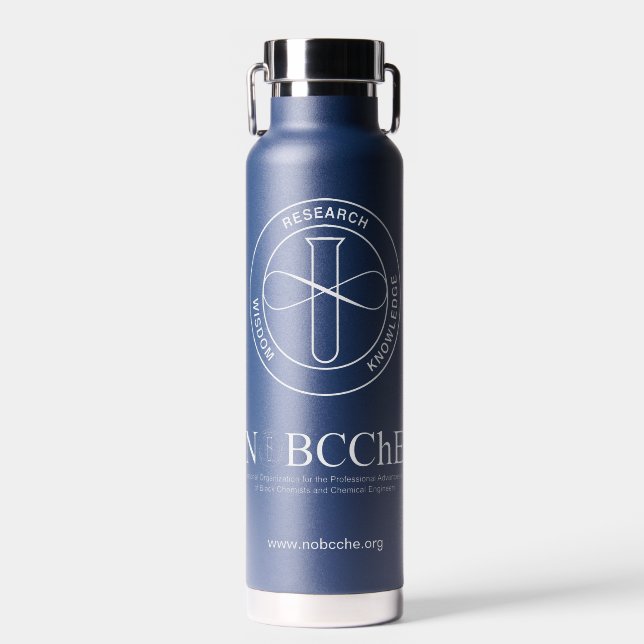 Das weiße NOBCChE-Logo ist isoliert Trinkflasche (Vorne)