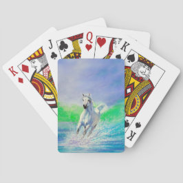 Das weiße Pferd läuft am Strand Spielkarten