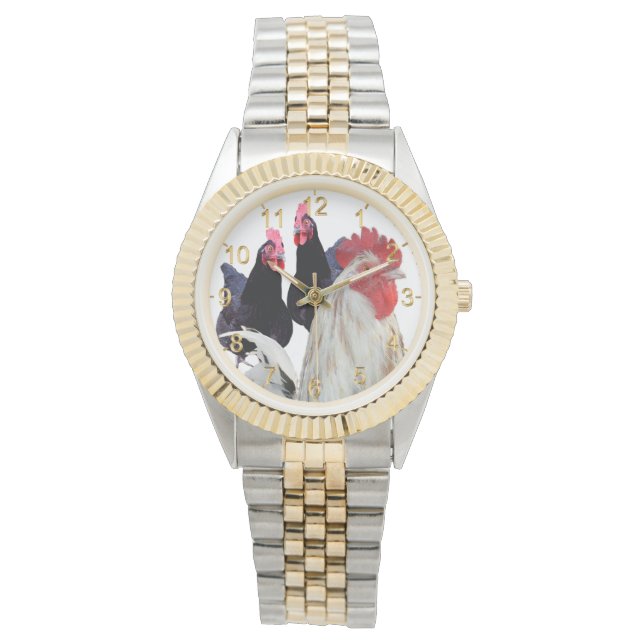 "Das weiße Raster und seine schwarzen Hühner" Armbanduhr (Vorderseite)