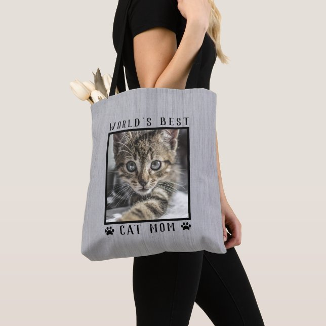 Das weltbeste Cat Mama Paw Prints Foto rustikal Tasche (Von Nahem)