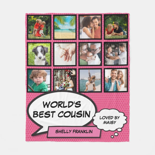 Das weltbeste Cousin-Collage-Comic Pink Fun Fleecedecke (Vorderseite)
