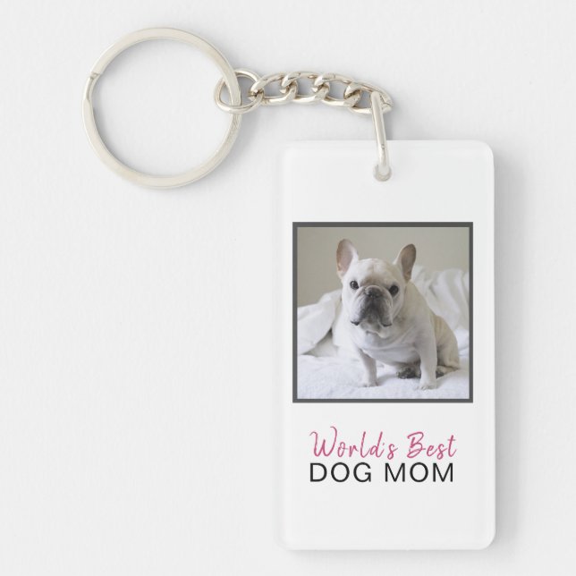 Das weltbeste Dog Mama Square Foto Pink Gray Schlüsselanhänger (Vorderseite)