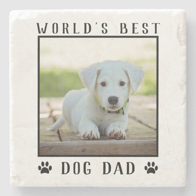 Das weltbeste Dog Vater Paw Prints Pet Foto Steinuntersetzer (Vorderseite)