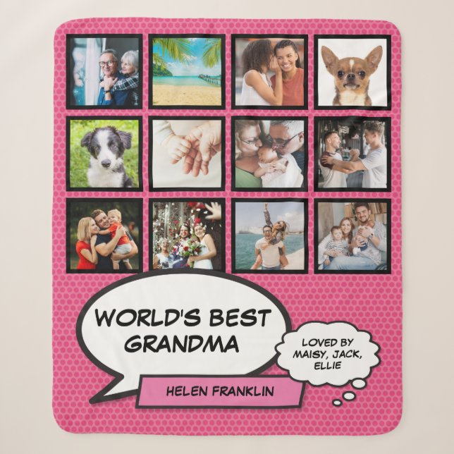 Das weltbeste Grandma 12 Foto Fun Comic Pink Sherpadecke (Vorderseite)