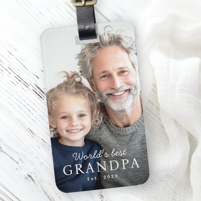 Das weltbeste Großvater-Foto im letzten Jahr Gepäckanhänger (World's best grandma grandmother est year photo luggage tag)