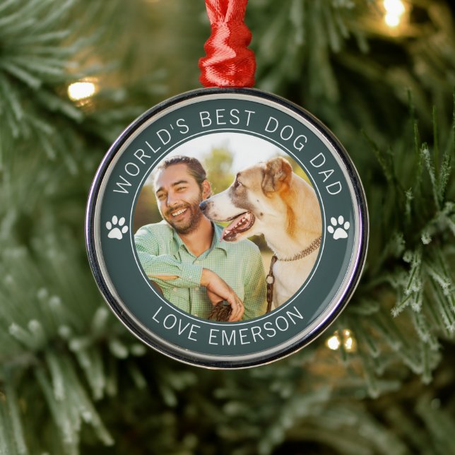 Das weltbeste Hunde-Vater-Foto Ornament Aus Metall (Baum)