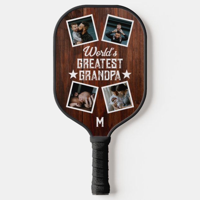 Das weltgrößte Opa-Collage-Monogramm Pickleball Schläger (Vorderseite)