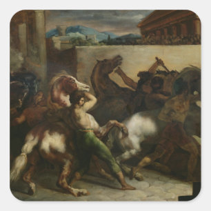 Das wilde Pferderennen in Rom, c.1817 Quadratischer Aufkleber