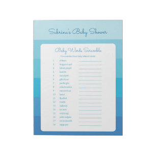 Das Word Scramble Blue Ombre Stripes Baby Dusche Notizblock