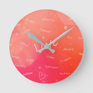 Das Wort LIEBE in vielen verschiedenen Sprachen    Runde Wanduhr