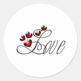 Das Wort Liebe mit roten funkelnden Herzen Classic Runder Aufkleber