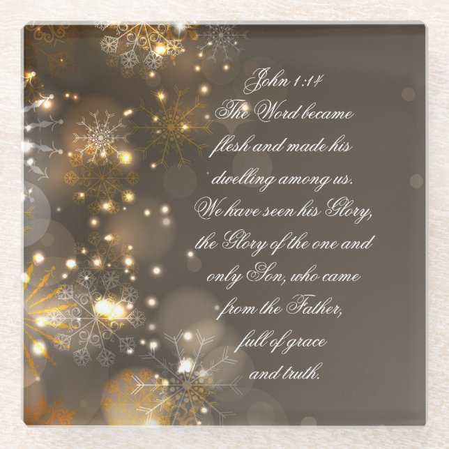 Das Wort wurde zu Fleisch Bibel Verse, John 1:14 Glasuntersetzer (Vorderseite)