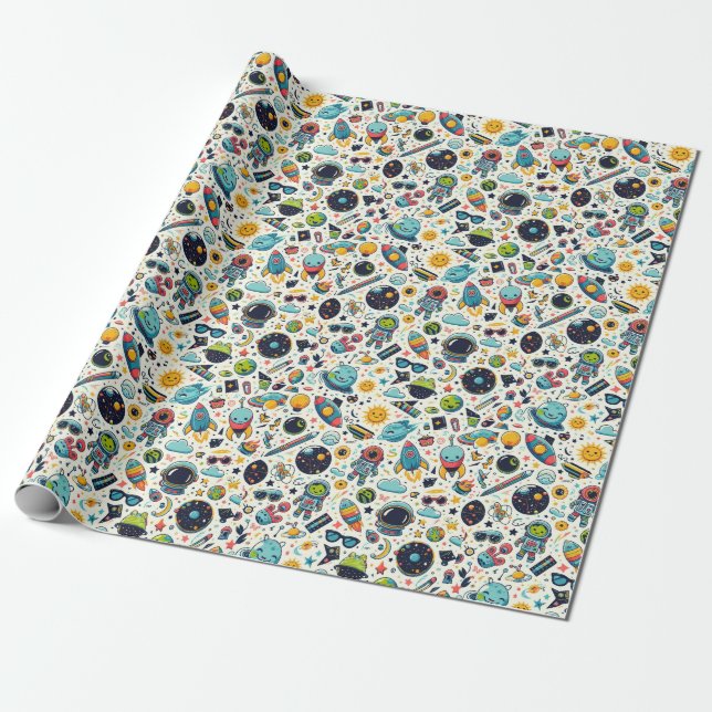 Das Wrapping Paper des funky Kid's Outer Space Geschenkpapier (Ungerollt)